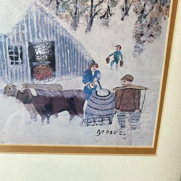 Grandma Moses 22" x 18” Art Framed Sugar Time 1979 Village Family’s Live Time - Picture 4 of 8